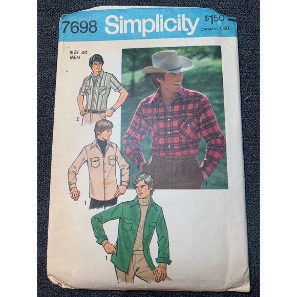 Simplicity 7698 Vintage Mens Shirt Sewing Pattern Size 40 1970s - Picture 1 of 2